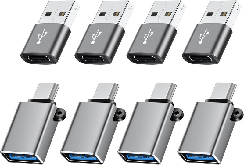 BaseNew Store USBC to USB Adapter 8 Pack,USB to USB C Adapter,USB-A Type-C Male Female OTG Adaptor,USBA USBC Adapter Set for iPhone 17 16 15,MacBook Pro,iPad,Samsung Galaxy,iMac,Grey - Image 1